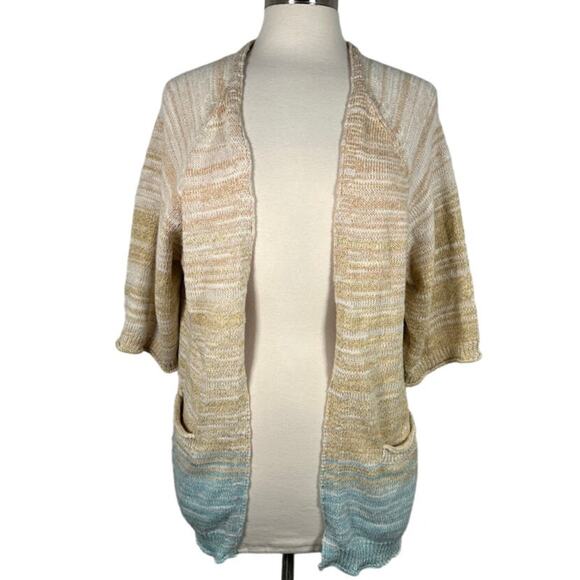 Daily Practice Anthropologie Ombre Cardigan S Colorblock Stripe Linen 3/4 Sleeve - Picture 3 of 9